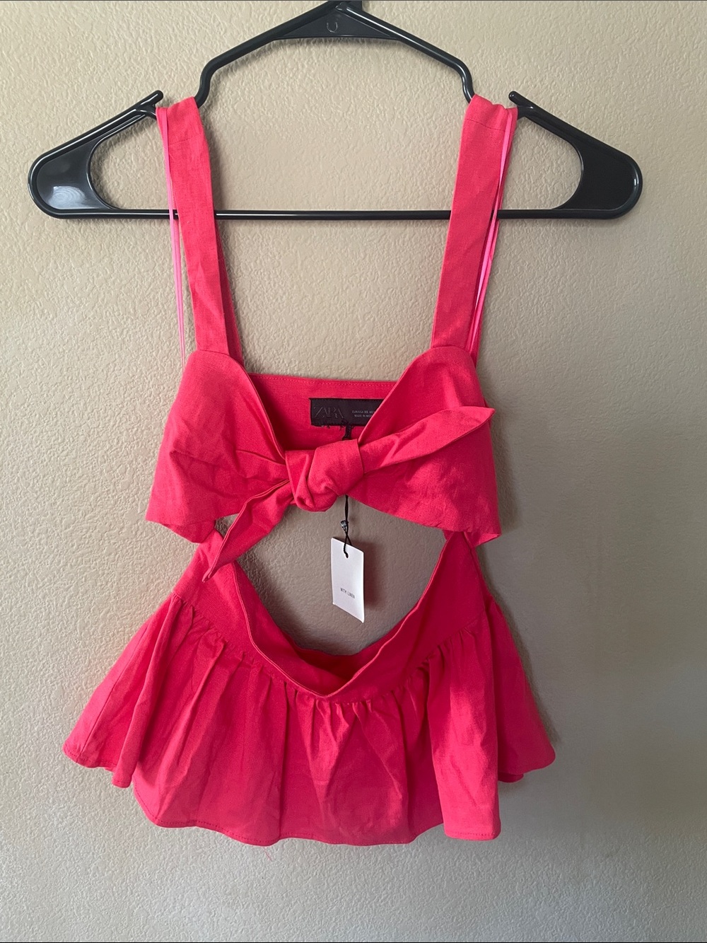 Zara Hot Pink Tie-Front Peplum Tank Top